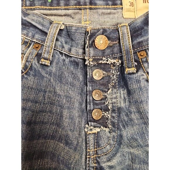 Hollister Skinny Jeans Men's 28x30 Blue Straight Button Fly Dark Wash Distressed - Picture 5 of 7